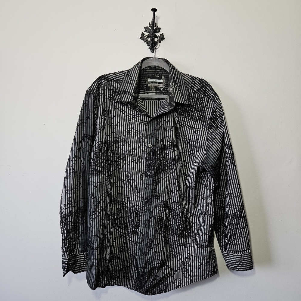 Johnston & Murphy Paisley Dress Shirt Size L Striped Textured